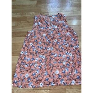 J Jill Love Linen Sleeveless Floral Tunic Top Split Neck Pockets Medium